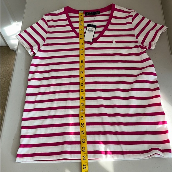 NWT RALPH LAUREN Pink and White Striped Tee Size M. - Picture 6 of 14